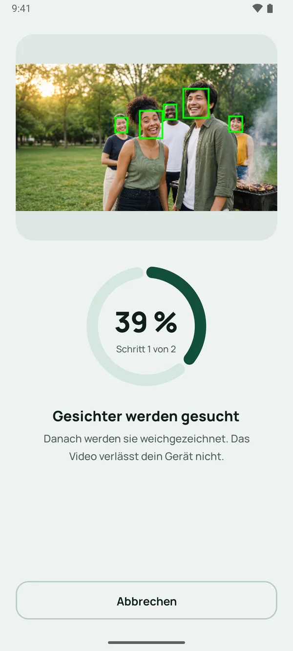 Blurbit erkennt Gesichter im Video mit grünen Rahmen
