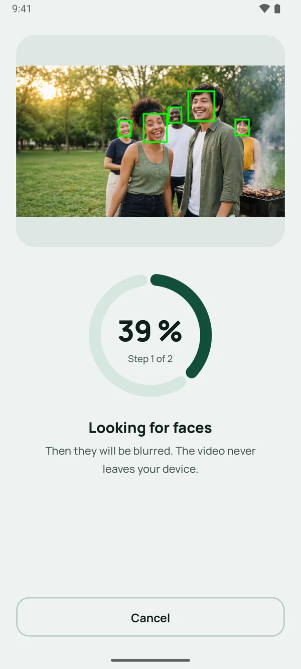 Blurbit detecting faces in a video with green boxes