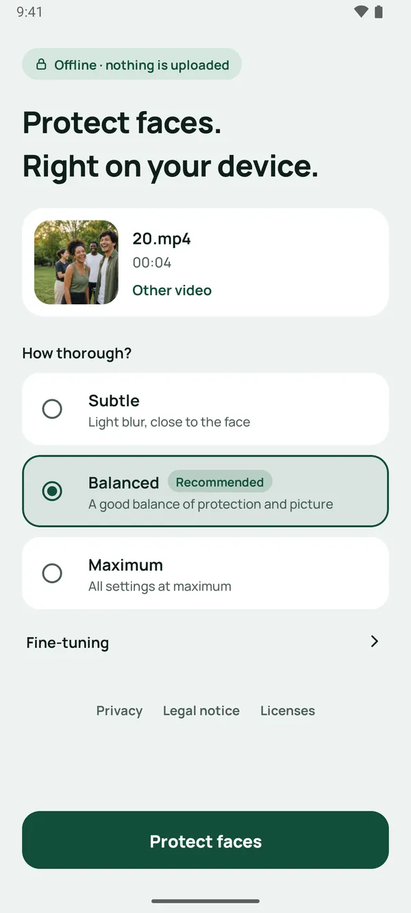 Blurbit start screen with thoroughness selection