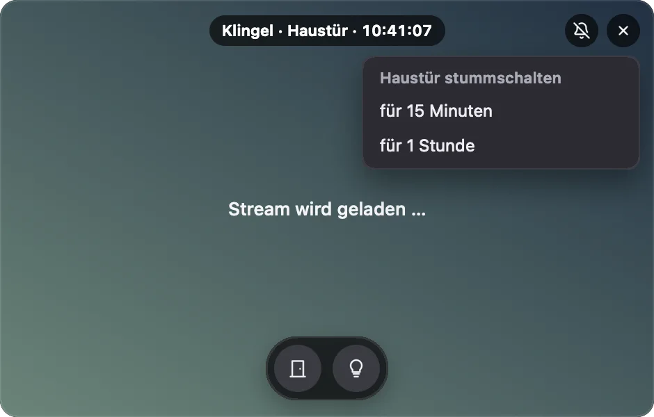 UniFi Camera Popup with the mute menu open